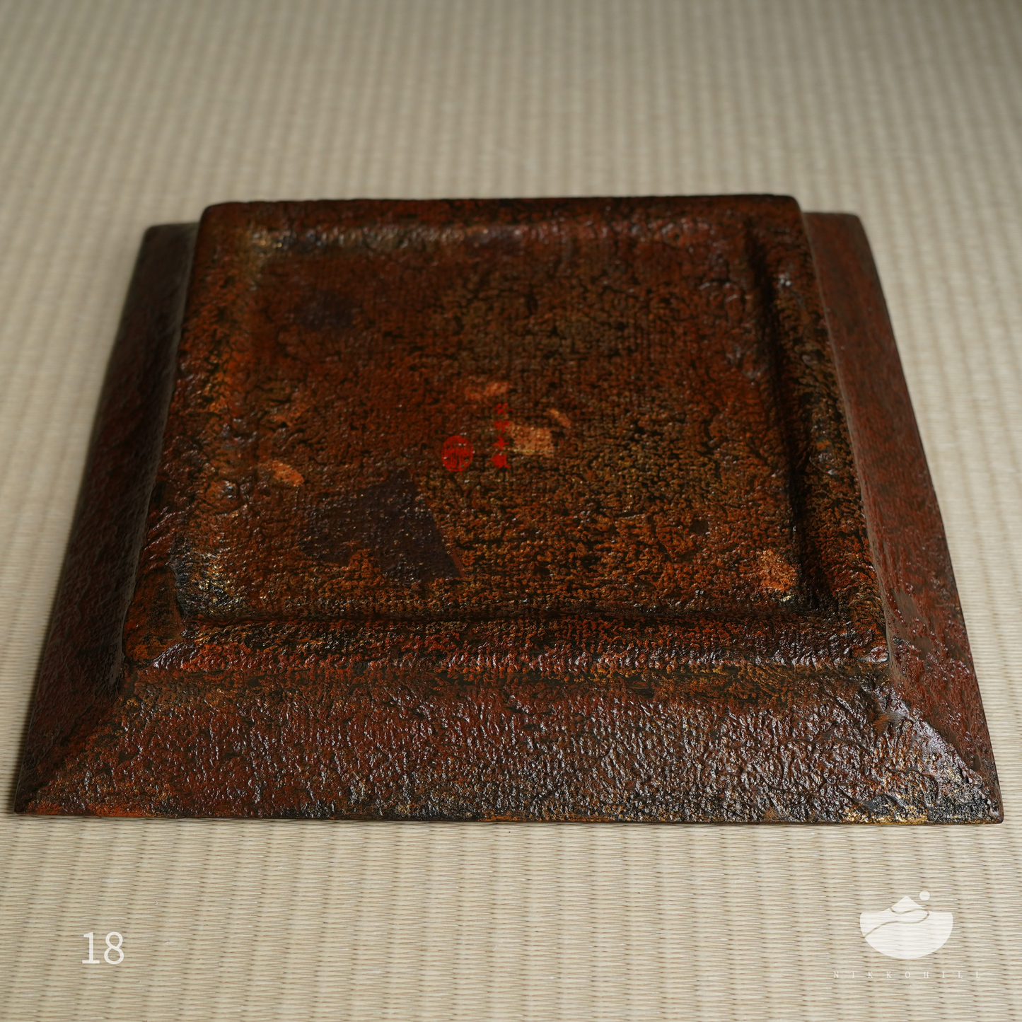 日光山方型漆盤(棕藍金混色&紅棕底面)