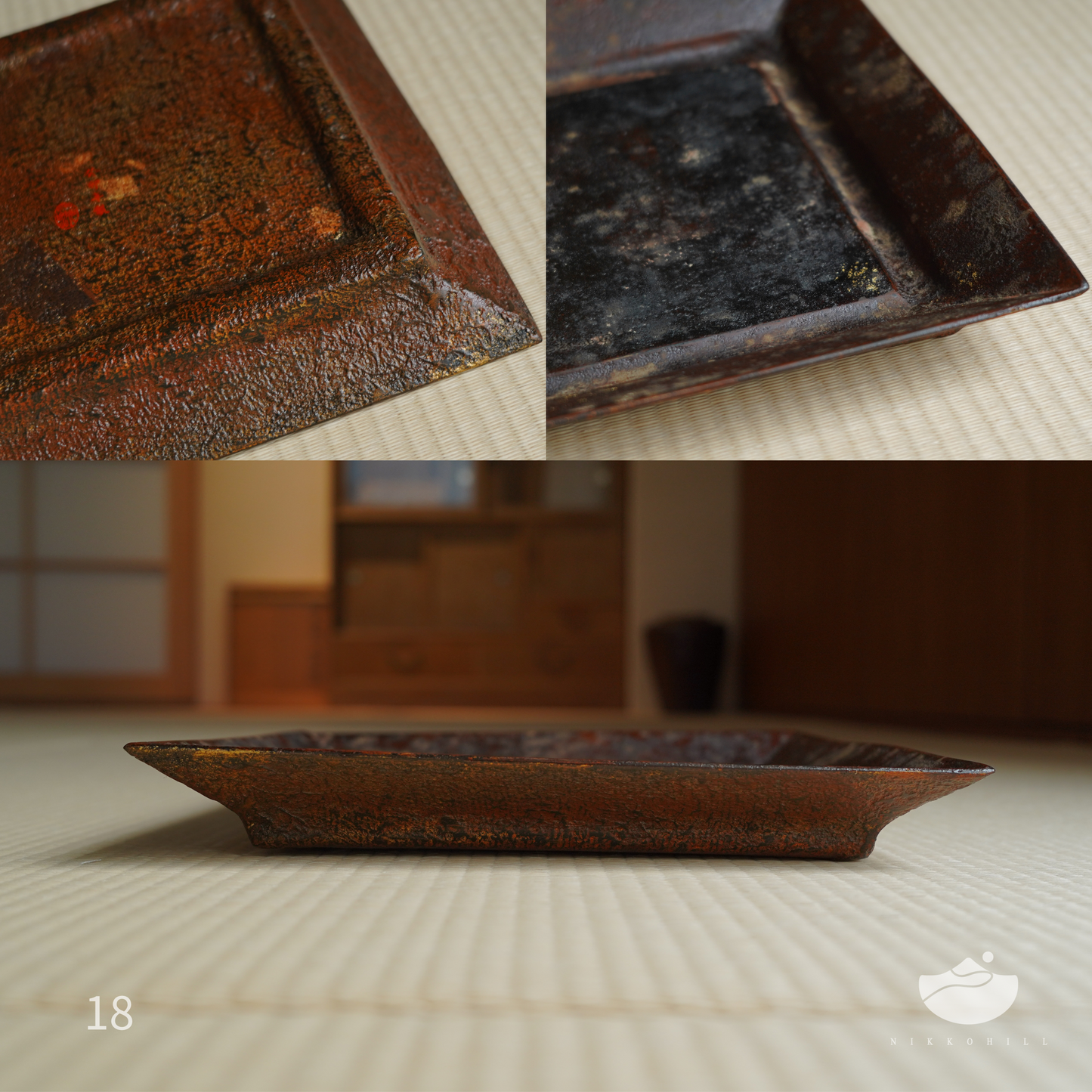 日光山方型漆盤(棕藍金混色&紅棕底面)
