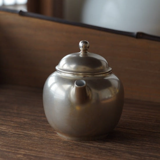 Bright Silver Ceramic Glaze Teapot