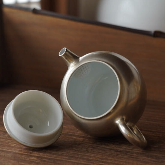Bright Silver Ceramic Glaze Teapot
