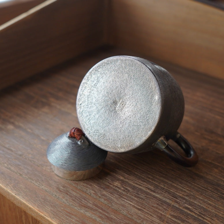 Silver Teapot with Horizontal Striped Conical Wooden Handle