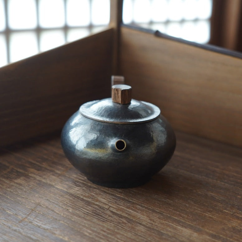 純手工花梨木圈把銀側把壺