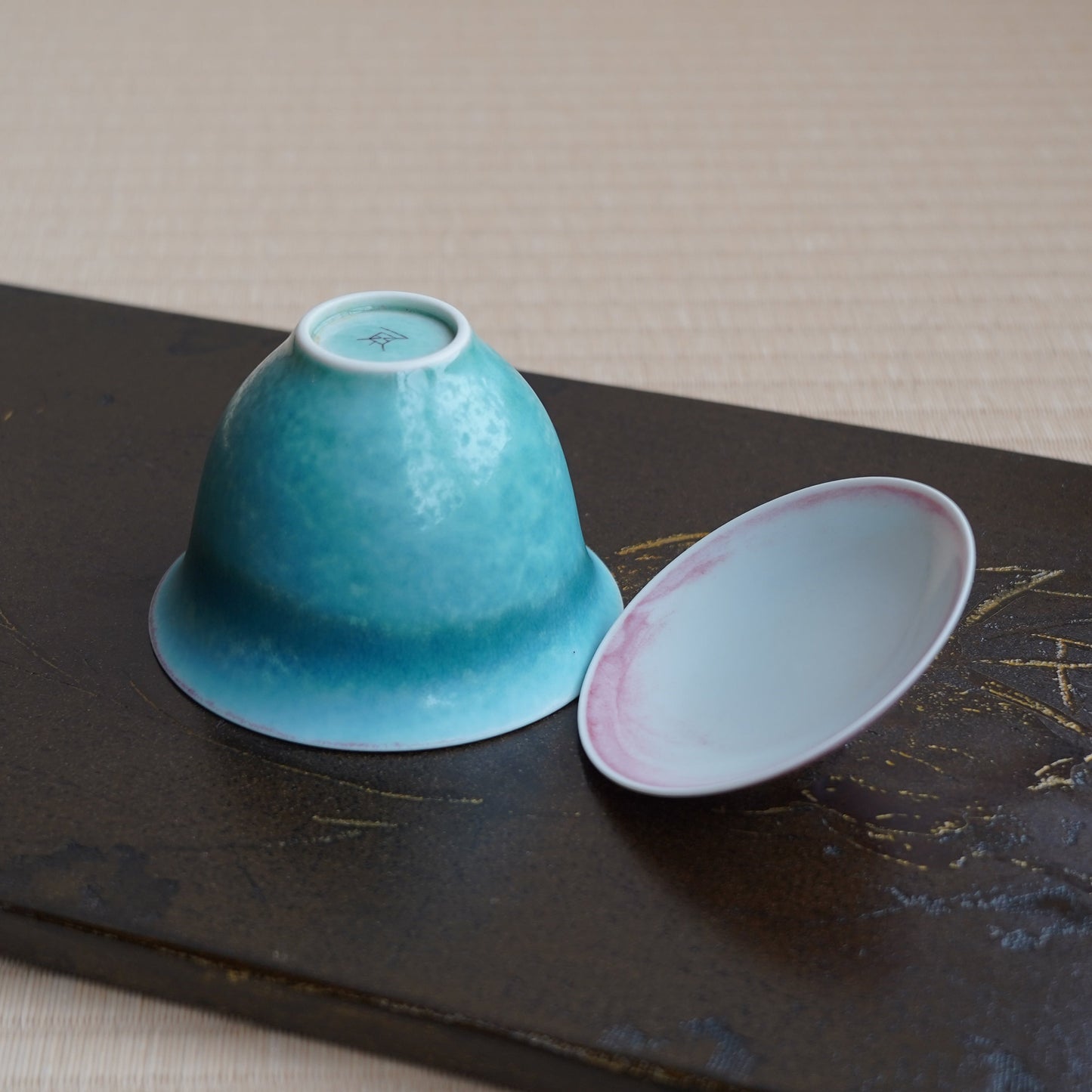 高溫還原燒藍釉粉陶瓷蓋碗