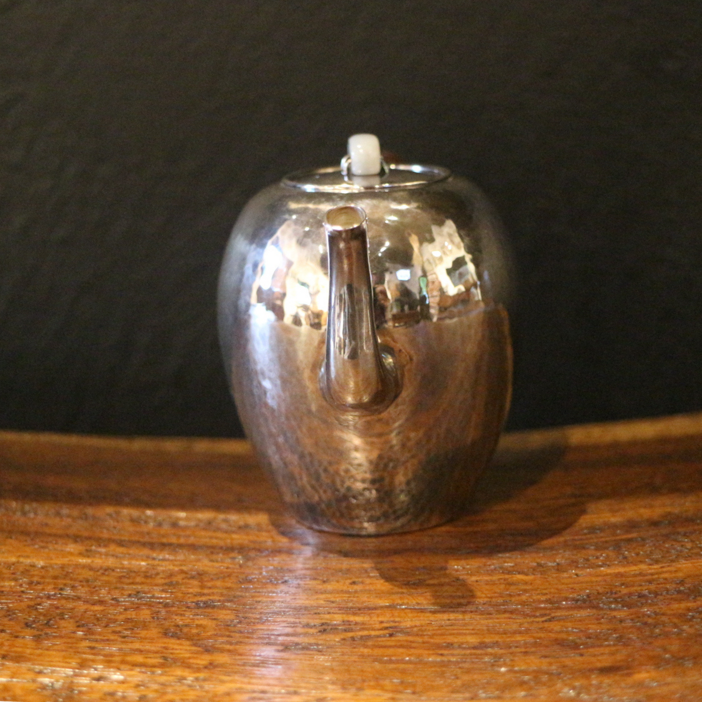 Silver handle pot (beautiful shoulder type/mallet eye pattern glaze/Burmese jade pot button/wooden handle)