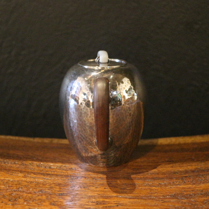 Silver handle pot (beautiful shoulder type/mallet eye pattern glaze/Burmese jade pot button/wooden handle)