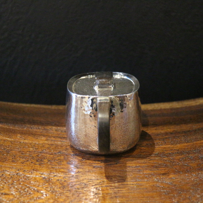 Silver handle pot (square chamfered type/mallet pattern glazed/ebony buttons/wooden handle)