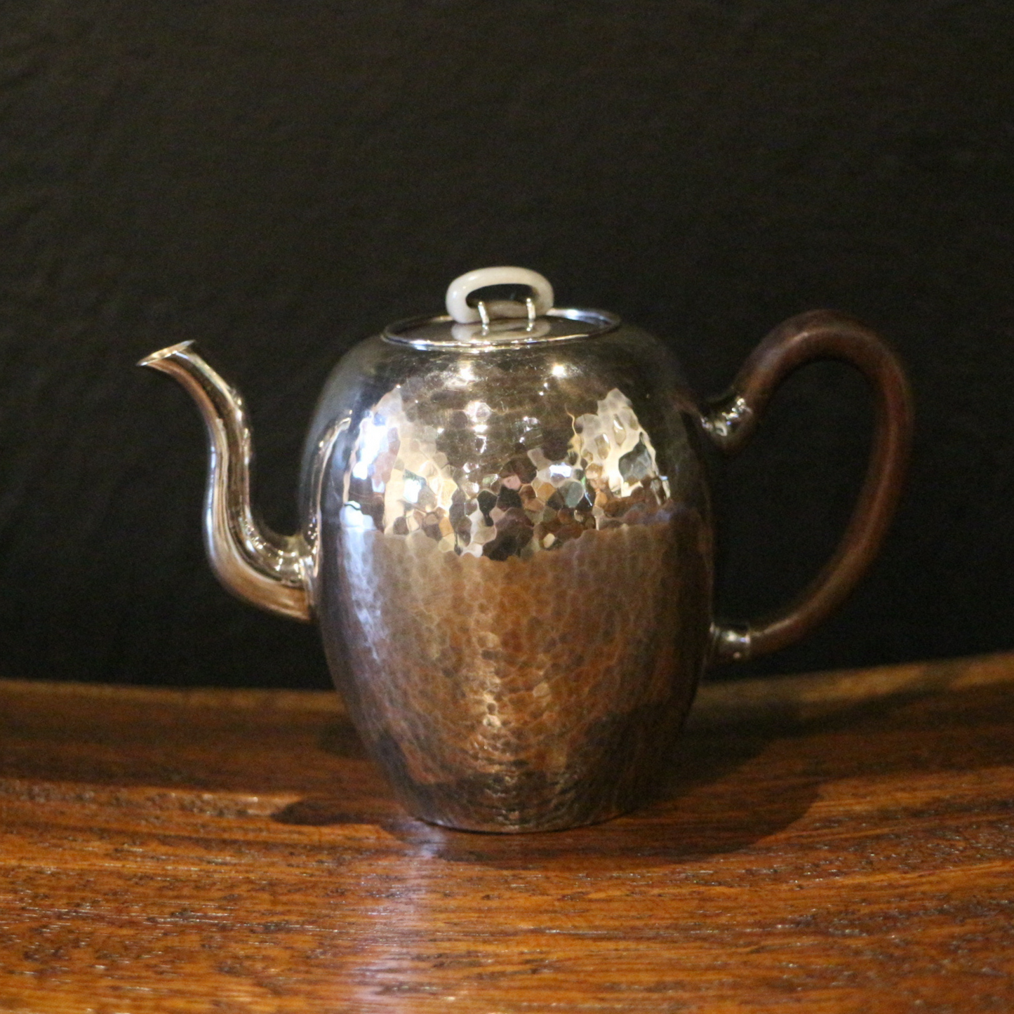 Silver handle pot (beautiful shoulder type/mallet eye pattern glaze/Burmese jade pot button/wooden handle)