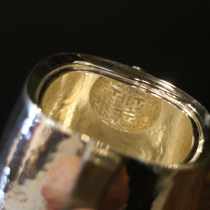 Silver handle pot (square chamfered type/mallet pattern glazed/ebony buttons/wooden handle)