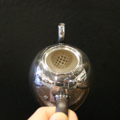 Silver handle pot (beautiful shoulder type/mallet eye pattern glaze/Burmese jade pot button/wooden handle)