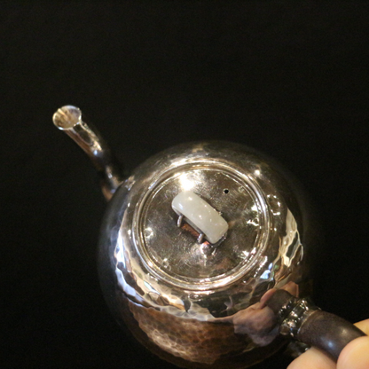 Silver handle pot (beautiful shoulder type/mallet eye pattern glaze/Burmese jade pot button/wooden handle)