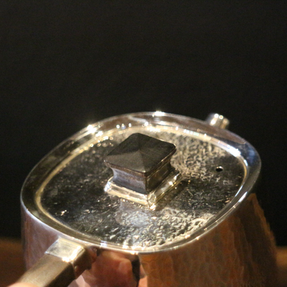 Silver handle pot (square chamfered type/mallet pattern glazed/ebony buttons/wooden handle)