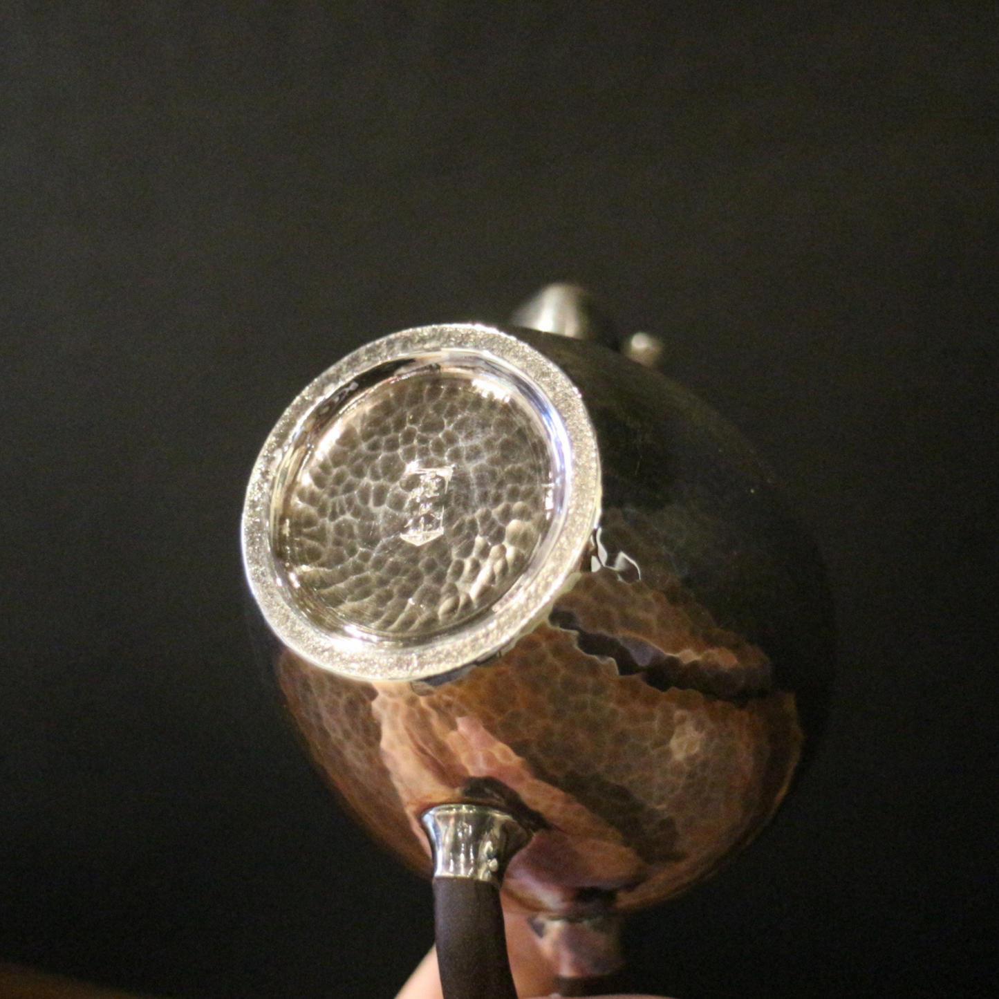 Silver handle pot (beautiful shoulder type/mallet eye pattern glaze/Burmese jade pot button/wooden handle)
