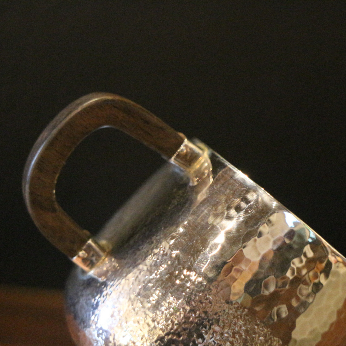 Silver handle pot (square chamfered type/mallet pattern glazed/ebony buttons/wooden handle)
