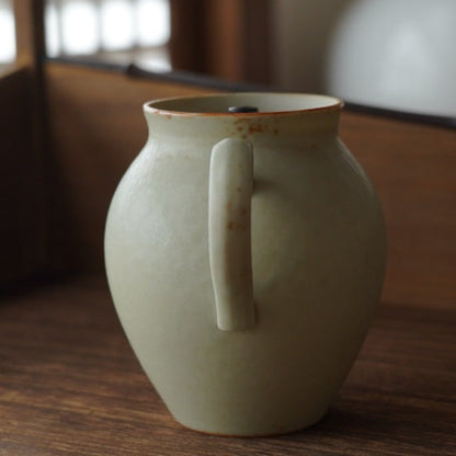 藍綠釉陶瓷黑蓋茶壺