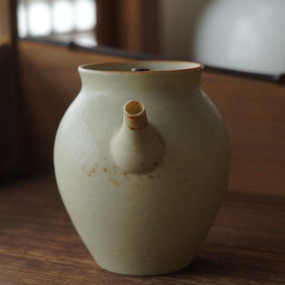 藍綠釉陶瓷黑蓋茶壺