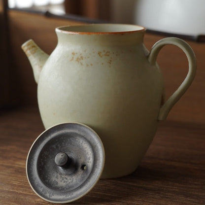 藍綠釉陶瓷黑蓋茶壺