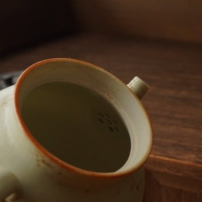 藍綠釉陶瓷黑蓋茶壺