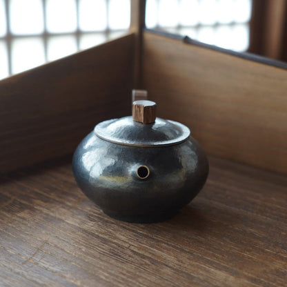 純手工花梨木圈把銀側把壺