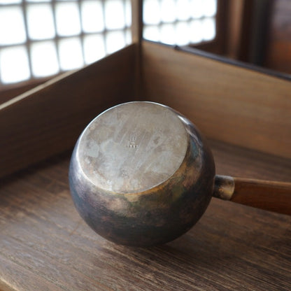 純手工花梨木直柄圓滿型銀壺