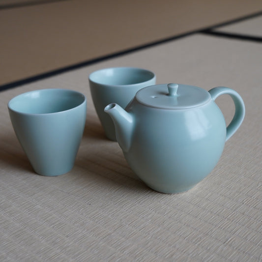 【預購】雅韻陶瓷茶具組(淺青色)